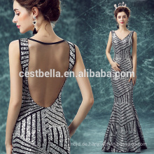 Schickes stilvolles Maxi geöffnetes Backless Frauen-Silber-neues Ankunfts-Abend-Kleid 2016 langes Nixe-Abend-Kleid-Silber